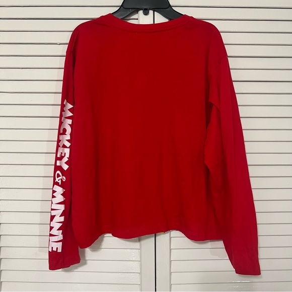 Disney Mickey Minnie Mouse Print Cropped Crew Neck Long Sleeves red tee SZ XXL - Picture 12 of 16